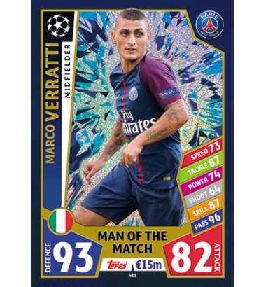 TOPPS MATCH ATTAX UEFA CHAMPIONS LEAGUE 2017-2018 MAN OF THE MATCH Marco Verratti (Paris Saint-Germain)